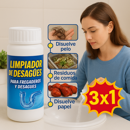 Polvo Limpiador de Drenajes – Disuelve Grasa y Cabello – Desagües Libres en Minutos.