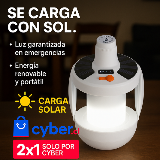 2X1 Lámpara Multifuncional de Emergencia – Carga Solar y USB – OFERTA CYBER!