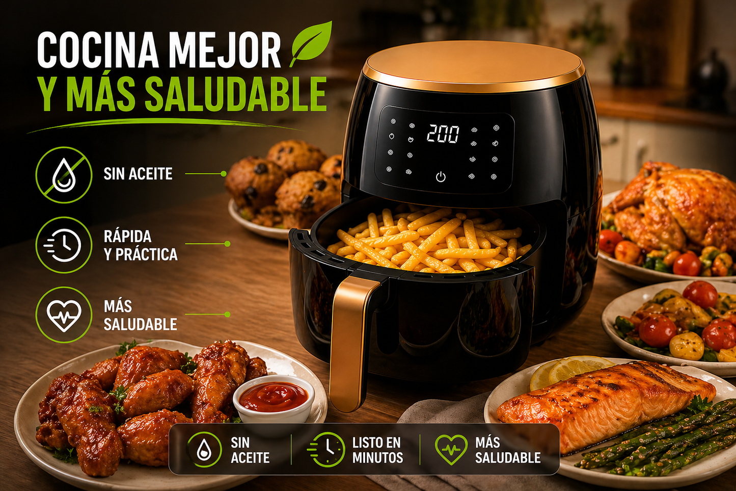 AirFry Elite 6L – Cocción Rápida y Saludable – Resultados Crujientes Sin Aceite