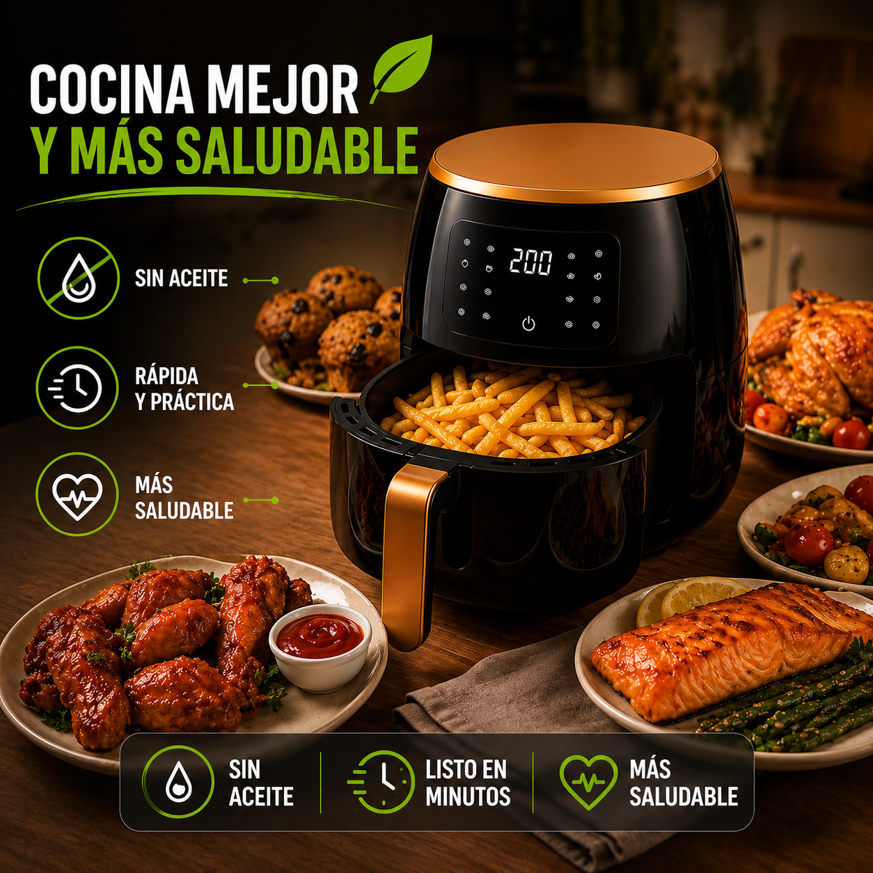 AirFry Elite 6L – Cocción Rápida y Saludable – Resultados Crujientes Sin Aceite