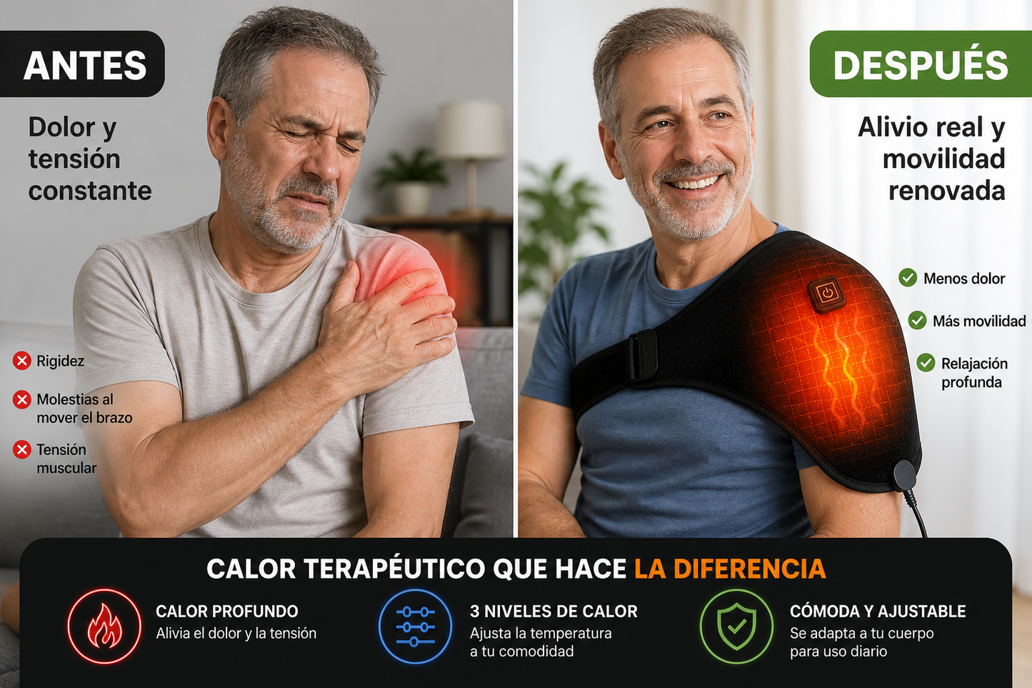ThermoRelief™ – Hombrera Térmica 3 Niveles – Alivio inmediato sin pastillas