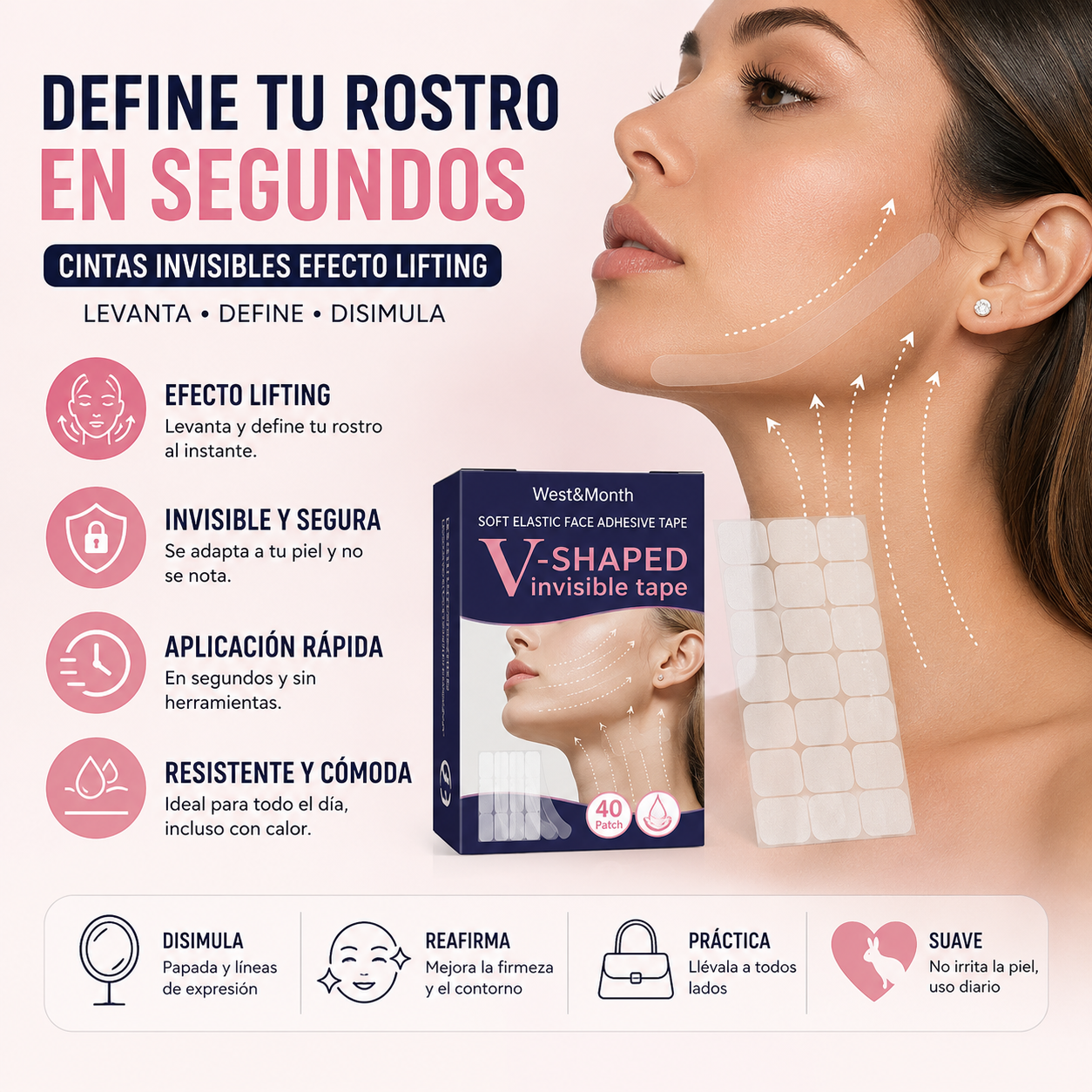 V-Shaped Invisible Tape – Cinta Facial Invisible Efecto Tensor