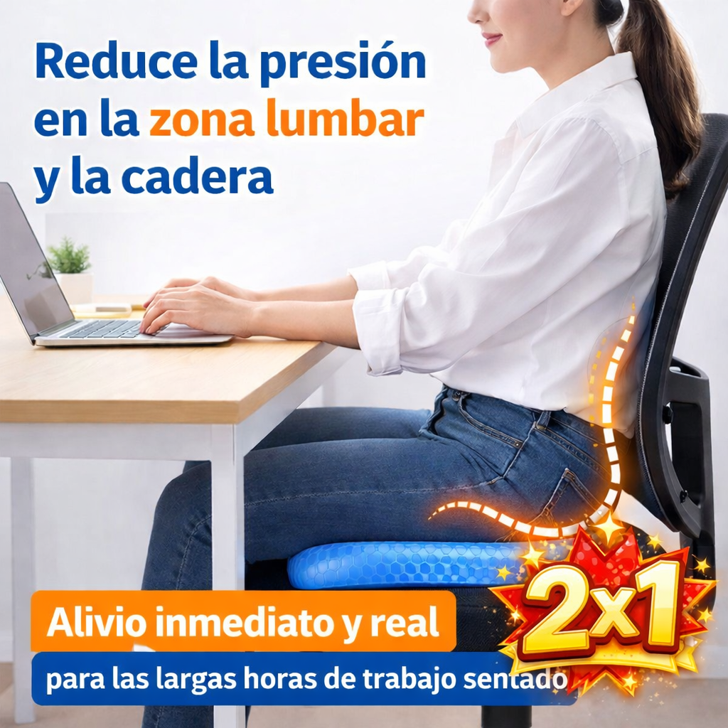 2X1 Cojín Ergonómico de Gel – Reducción de Presión – Sensación de descanso en largas horas sentado