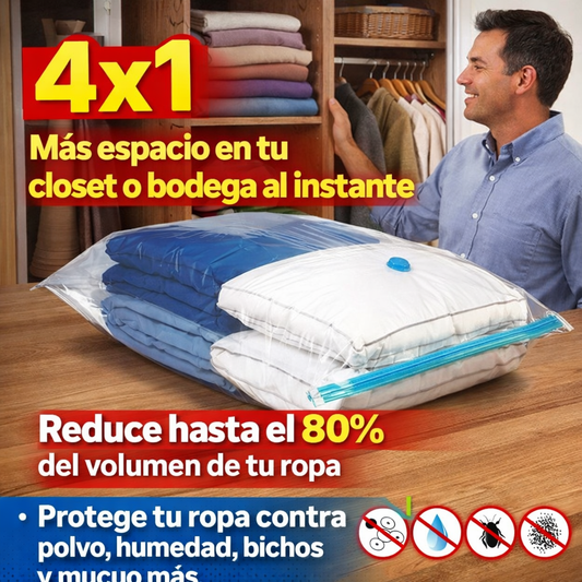 4X1 Bolsa Compresora de Ropa al Vacío – Optimiza Espacio – Ropa Ordenada y Protegida al Guardar