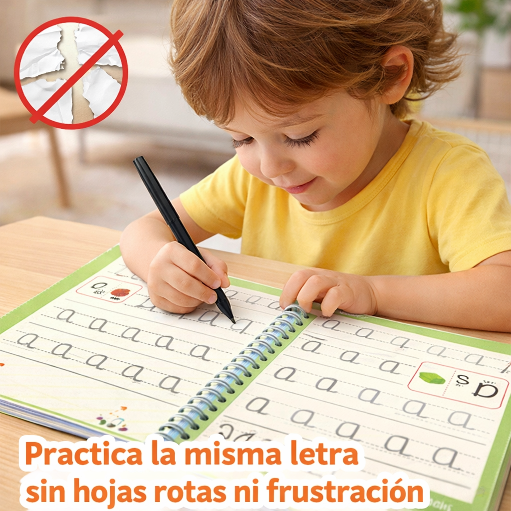 Set 4 Cuadernos Montessori Reutilizable – Escritura Guiada en Relieve