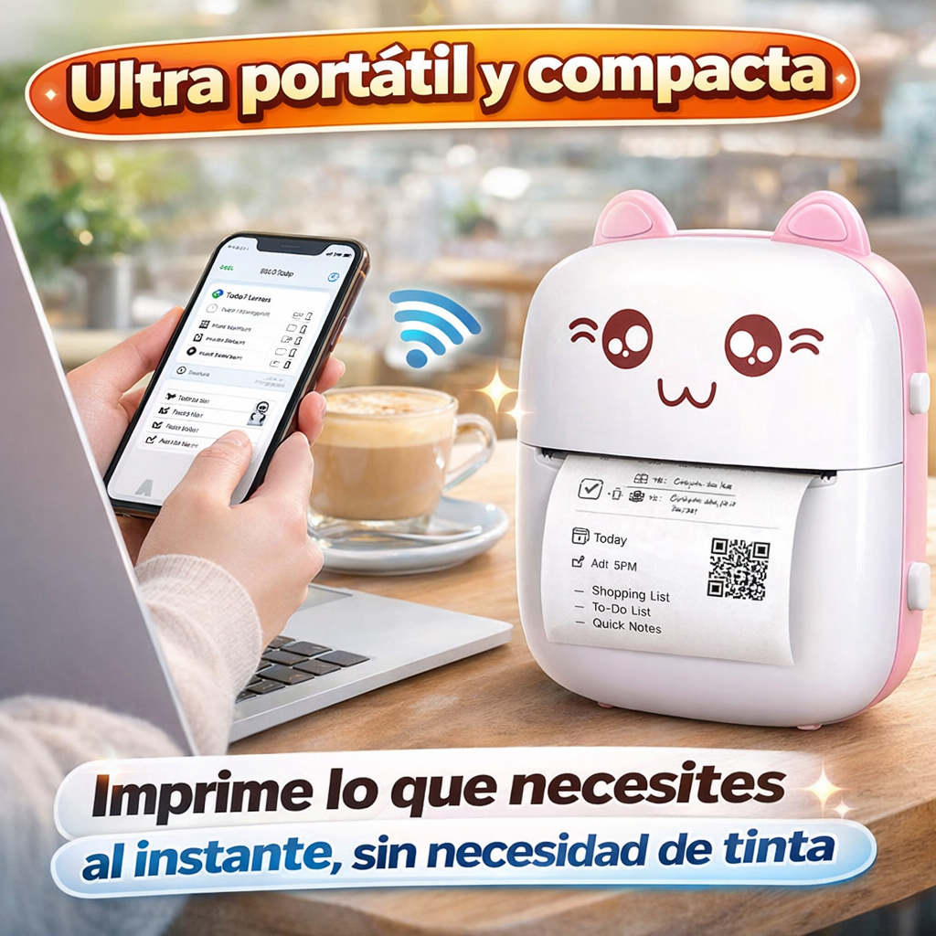 Mini Impresora Wi-Fi Portátil + pack 10 rollos para imprimir– Impresión Instantánea
