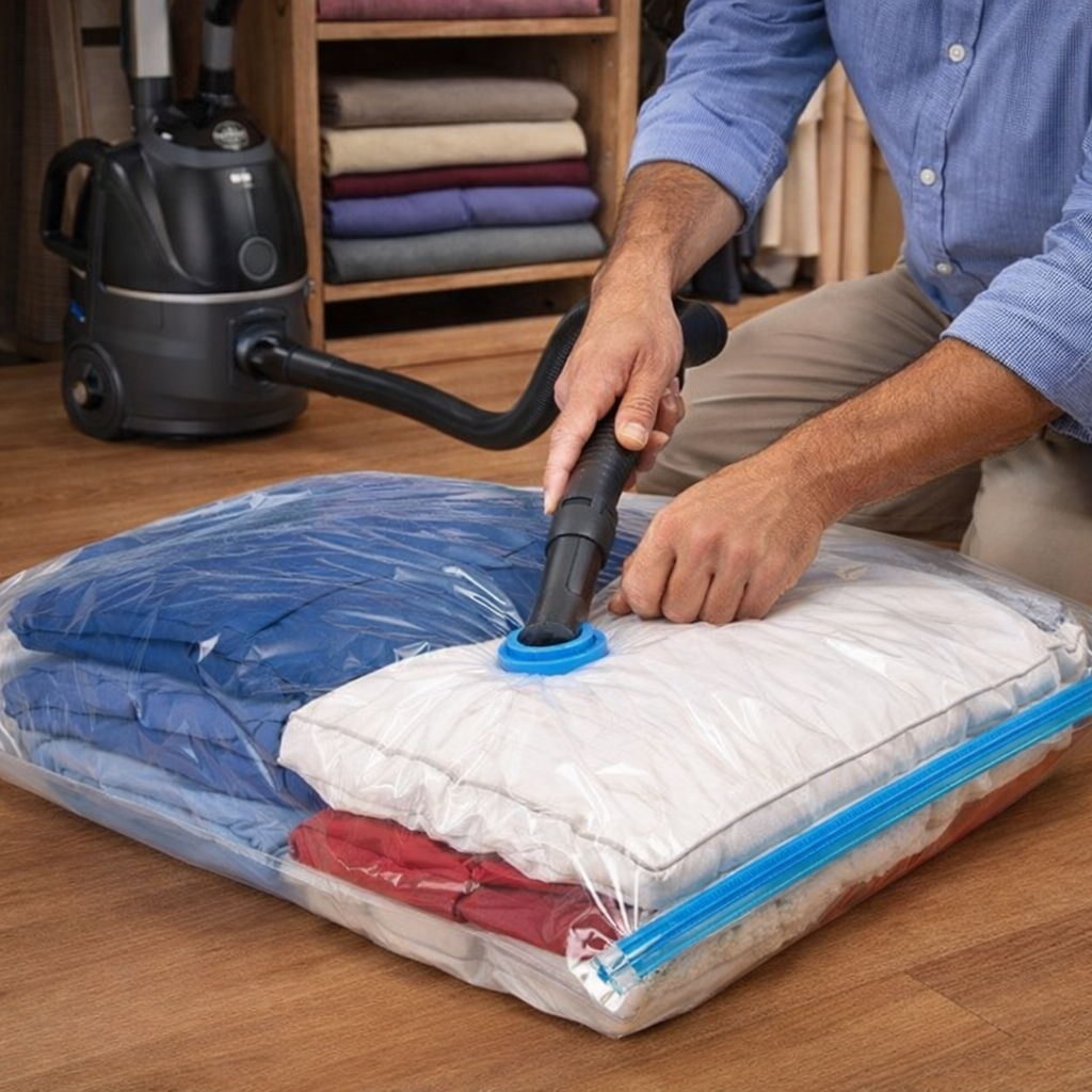 4X1 Bolsa Compresora de Ropa al Vacío – Optimiza Espacio – Ropa Ordenada y Protegida al Guardar